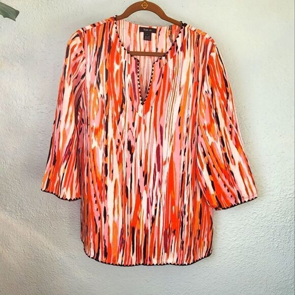 Style & Co 100% linen happy today multicolor tunic style blouse - Picture 1 of 12